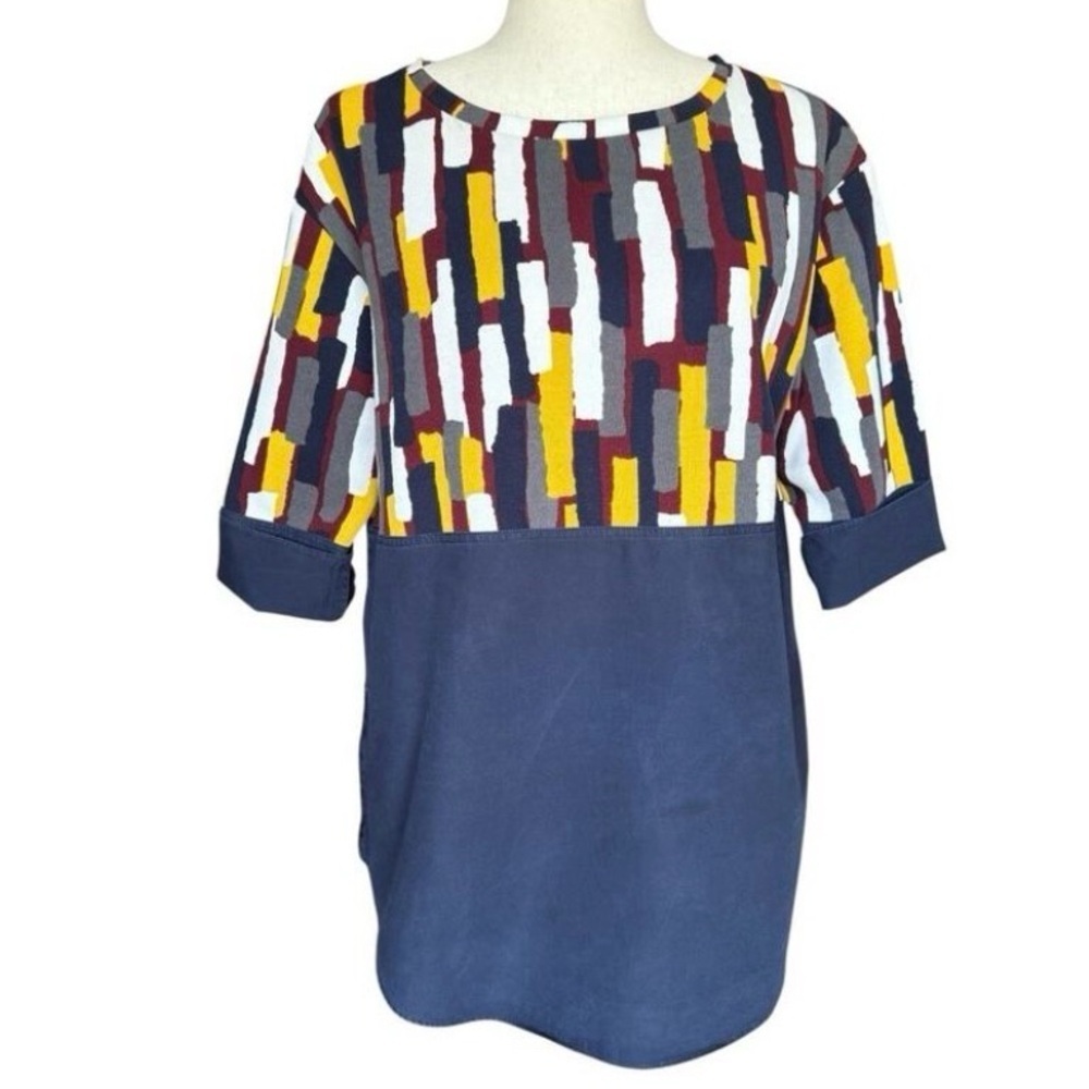 COS Colorblock Geometric Pattern Blouse Navy Abstract Print Top Size S